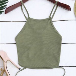 Green Strappy Crop Top- Medium